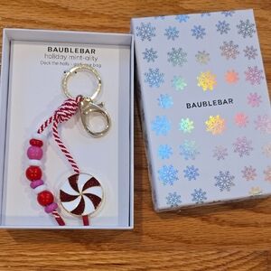 BaubleBar Peppermint Charm Keychain with Red and Pink Beads